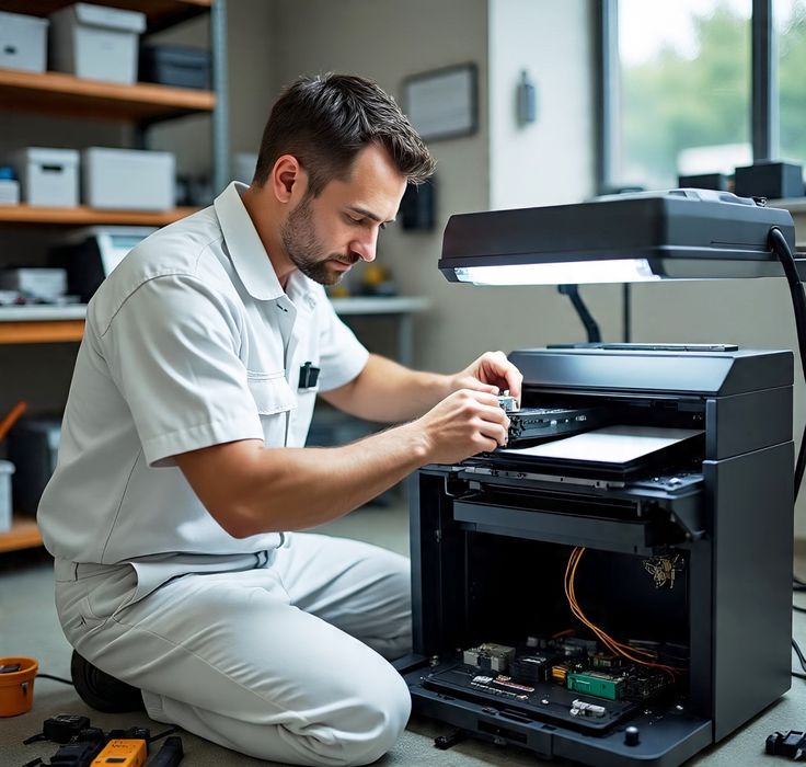 Technician servicing a machine